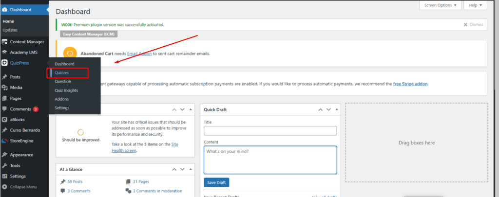 Accessing the QuizPress Plugin