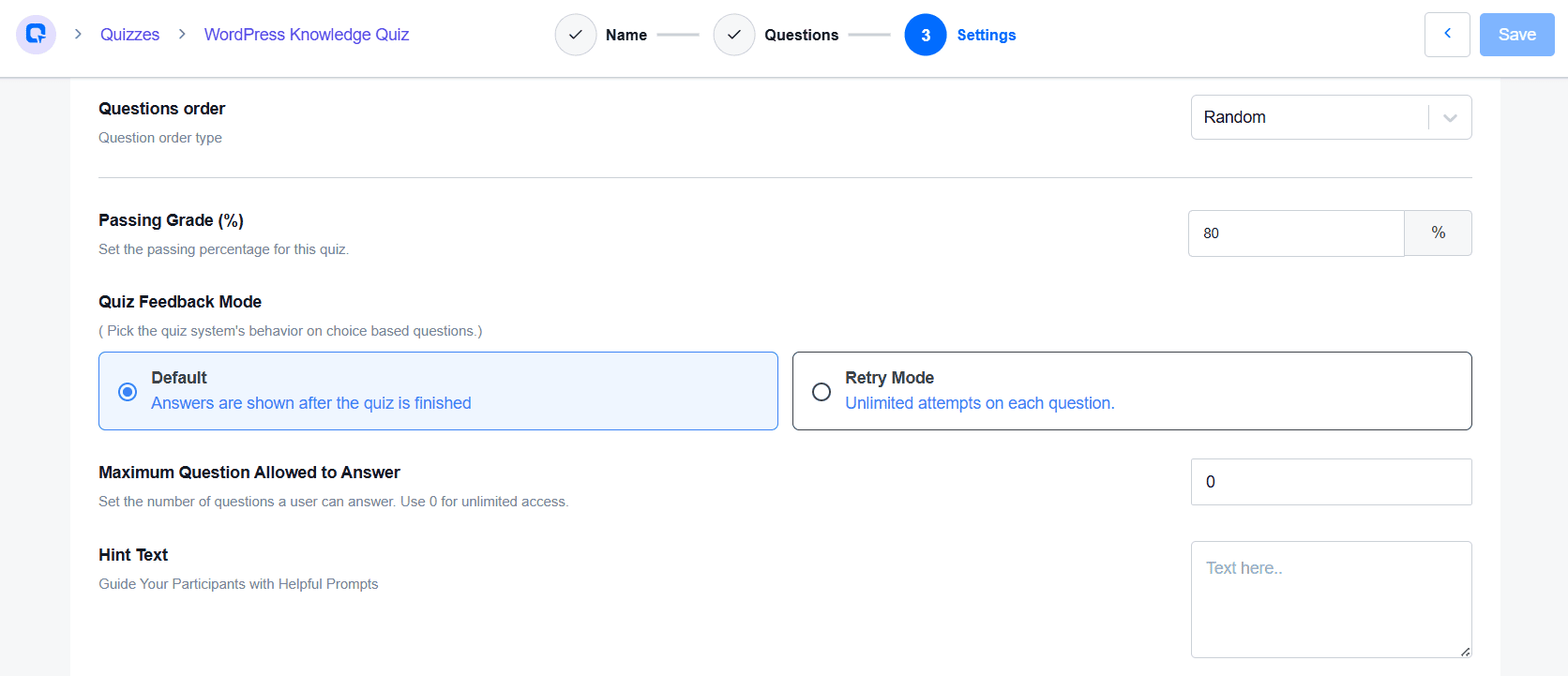 quiz feedback mode quiz feedback mode