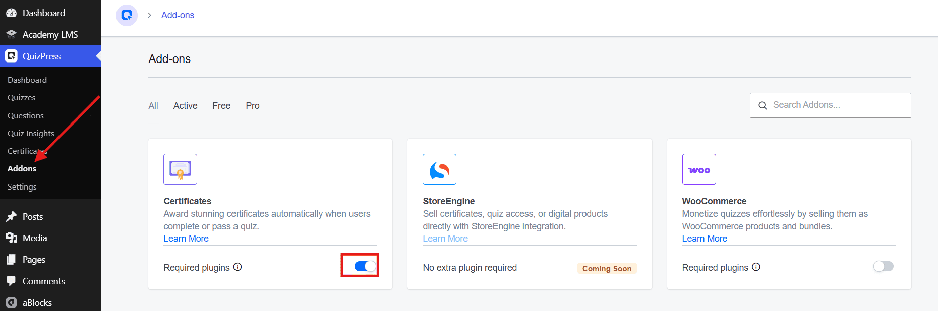 Enabled Certificates Add-on Enabled Certificates Add-on