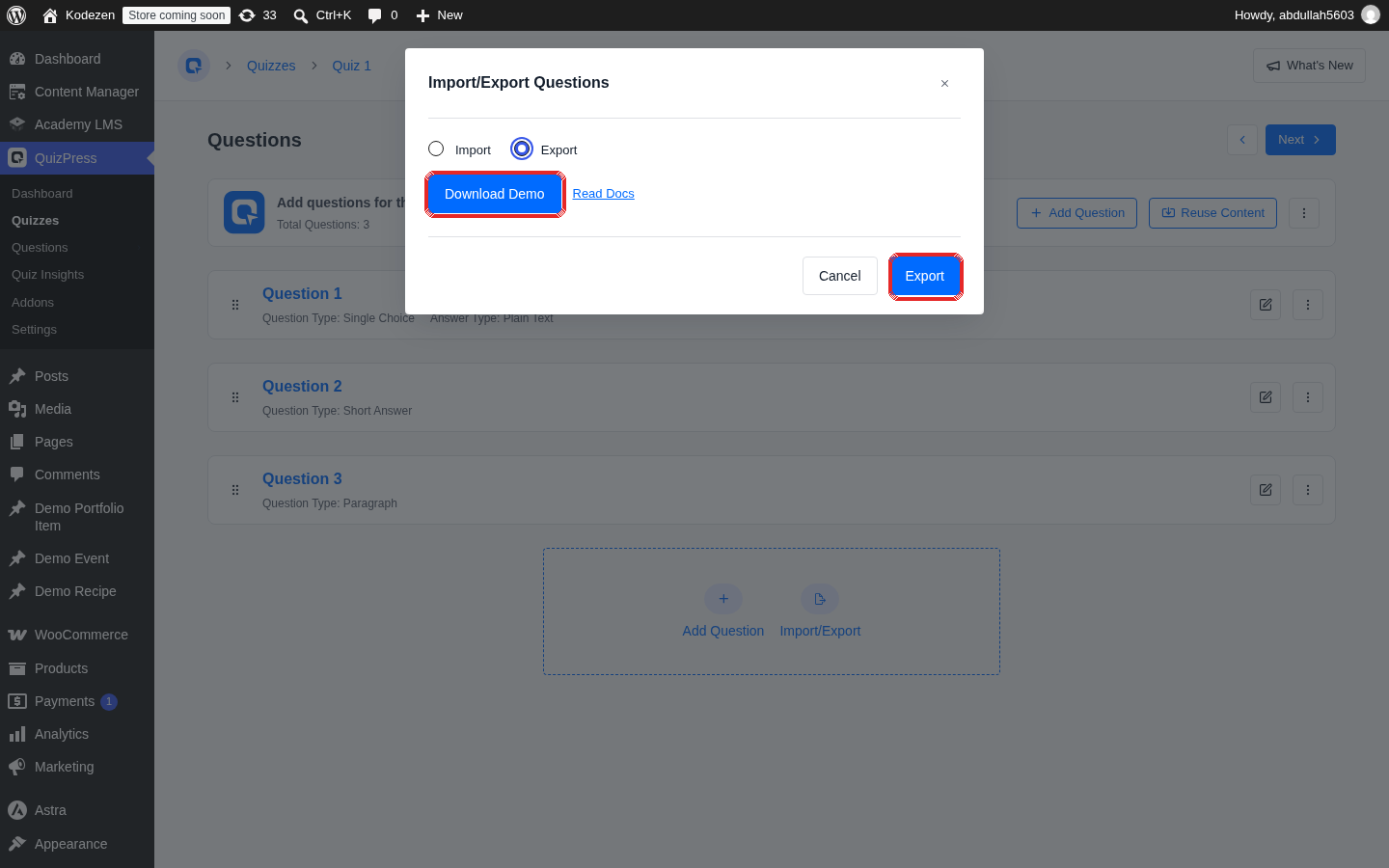 Export Quiz Questions From WordPress