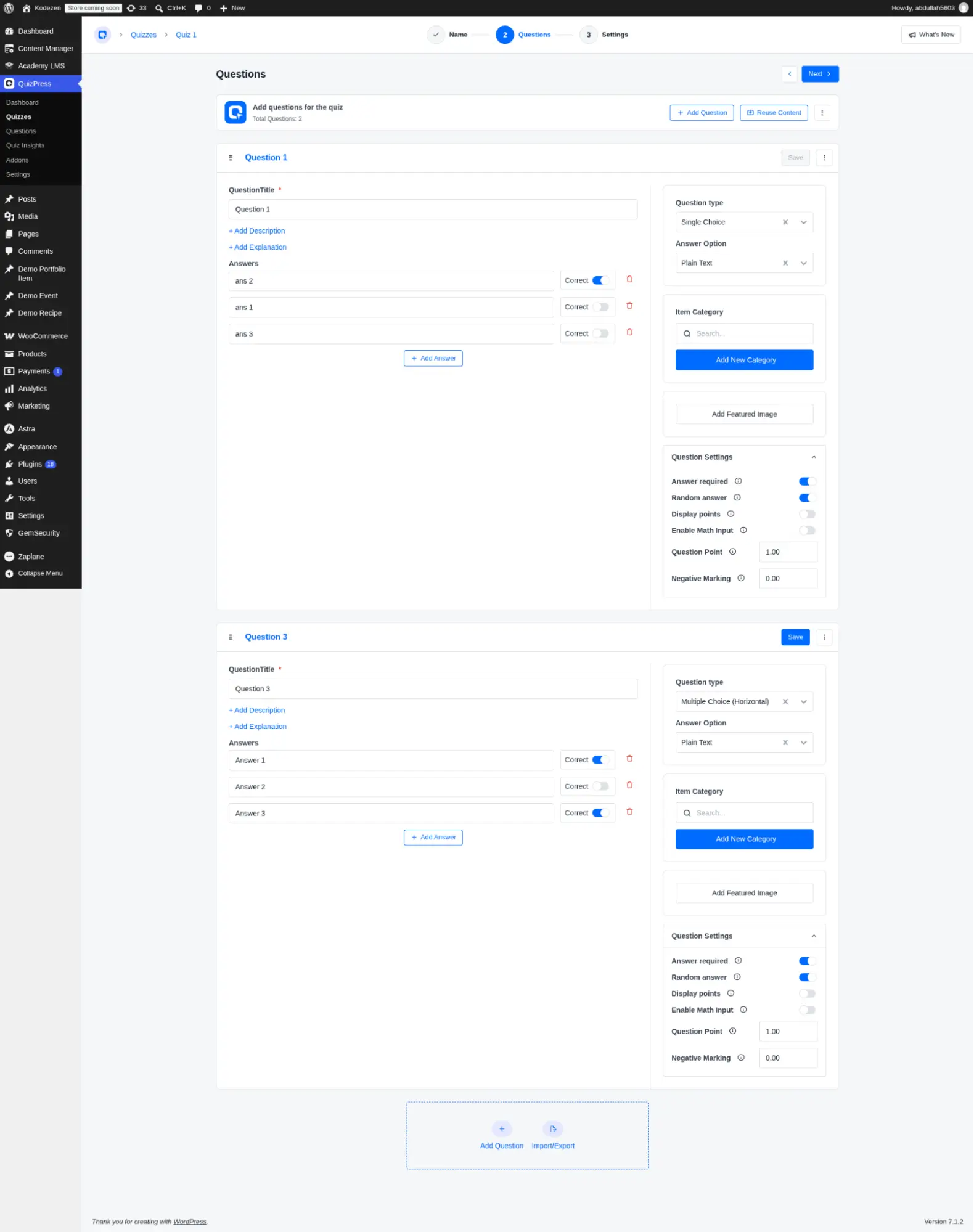 Multiple Choice Quiz in WordPress