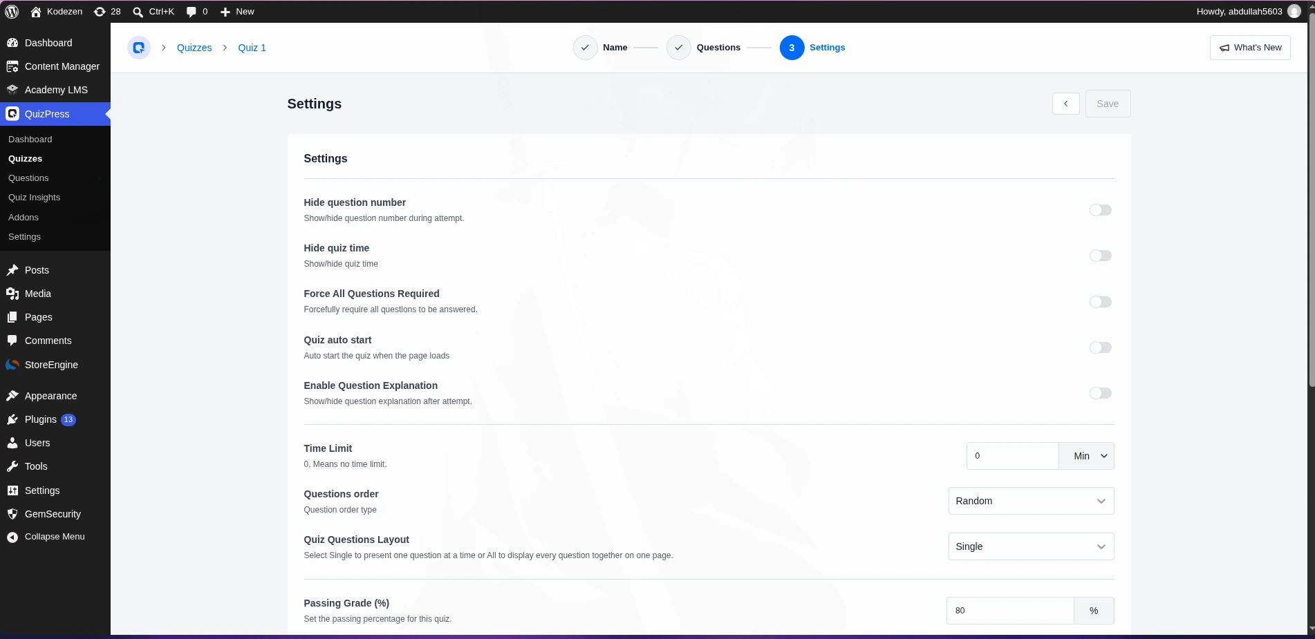 Configure Your Quiz Settings