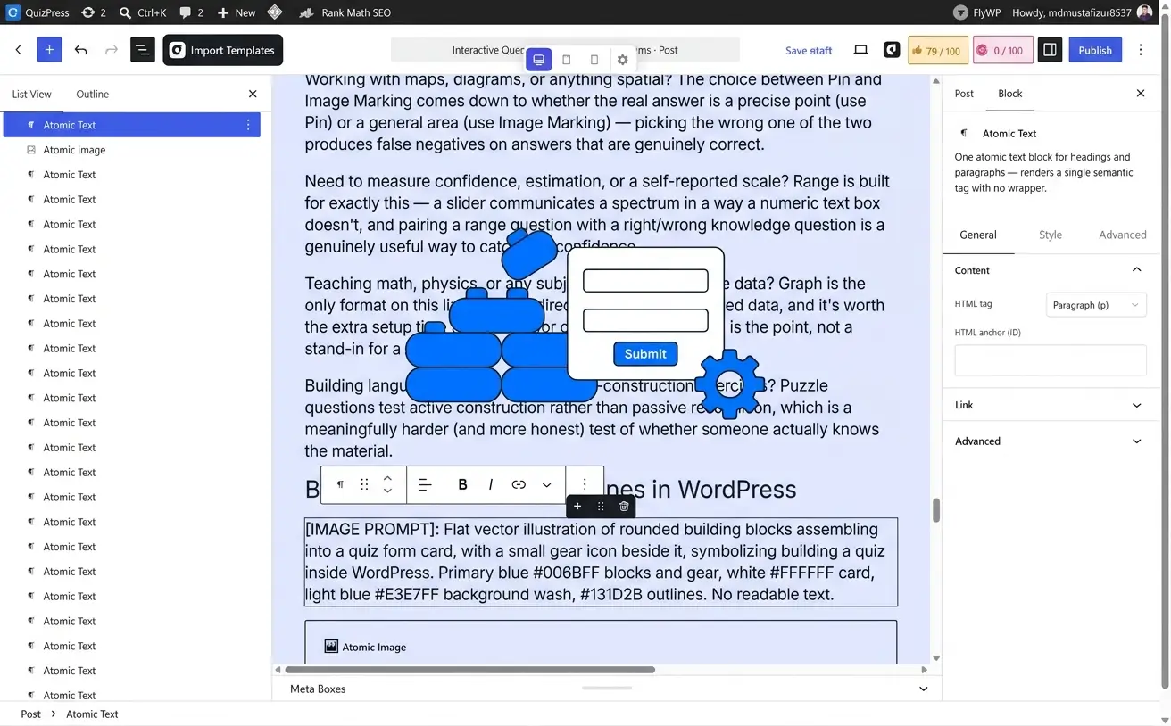 assembling into a quiz form card